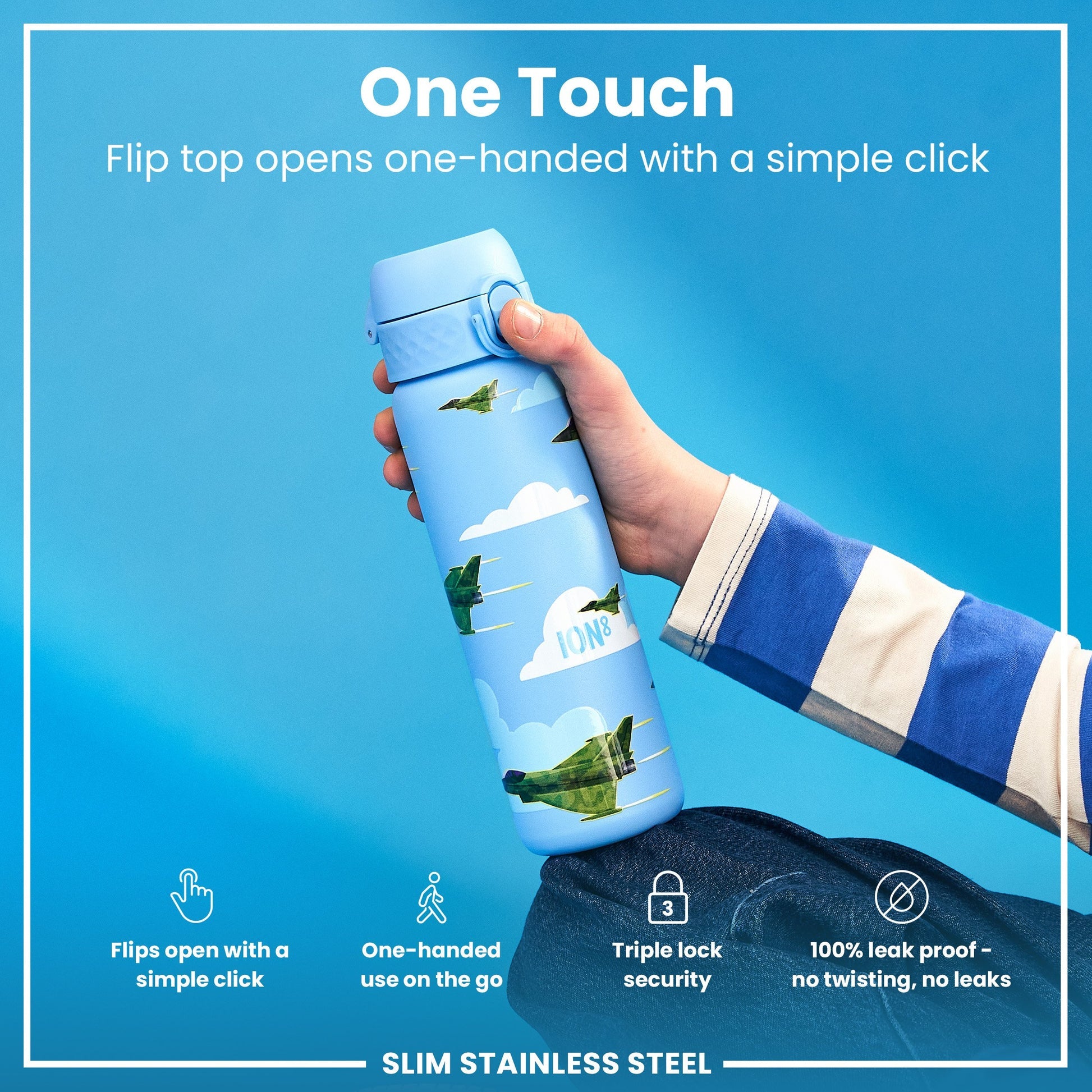 Ion8 Slim 600ml Stainless Steel Fighter Jets
