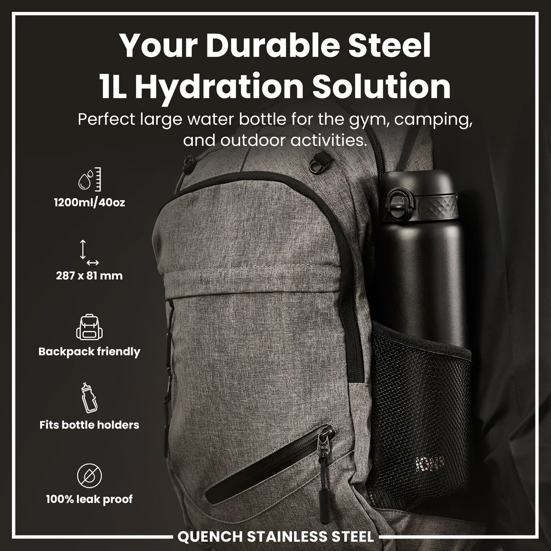 Ion8 Quench 1200ml Waterbottle Stainless Steel